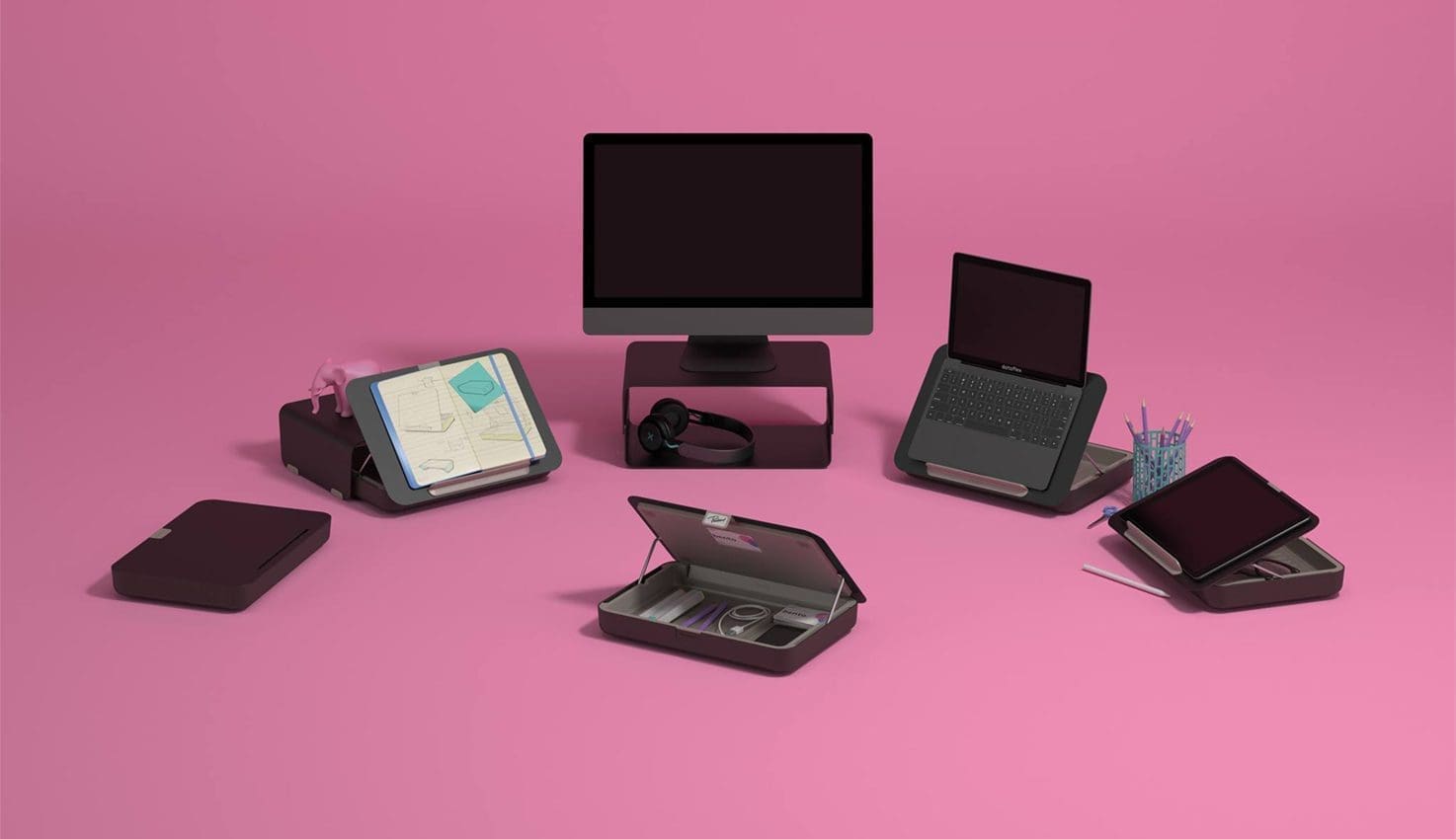 Accessoires ergonomiques : bras d'écran, repose-pieds et souris verticale